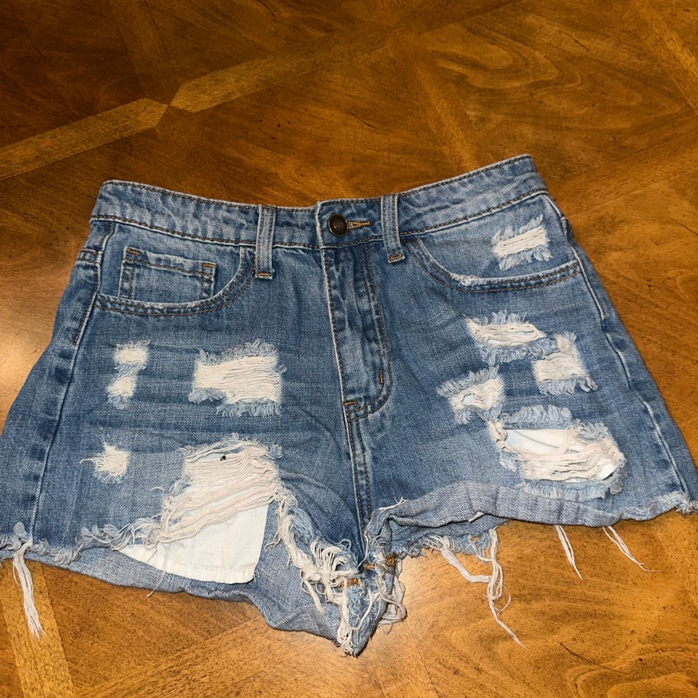 Fashion Nova Light Blue Distressed Jean Shorts